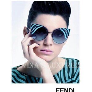 FENDI HYPNOSHINE SUNGLASSES FF 0215/S TURQUOISE WAVE STRIPE CAT EYE FRAME